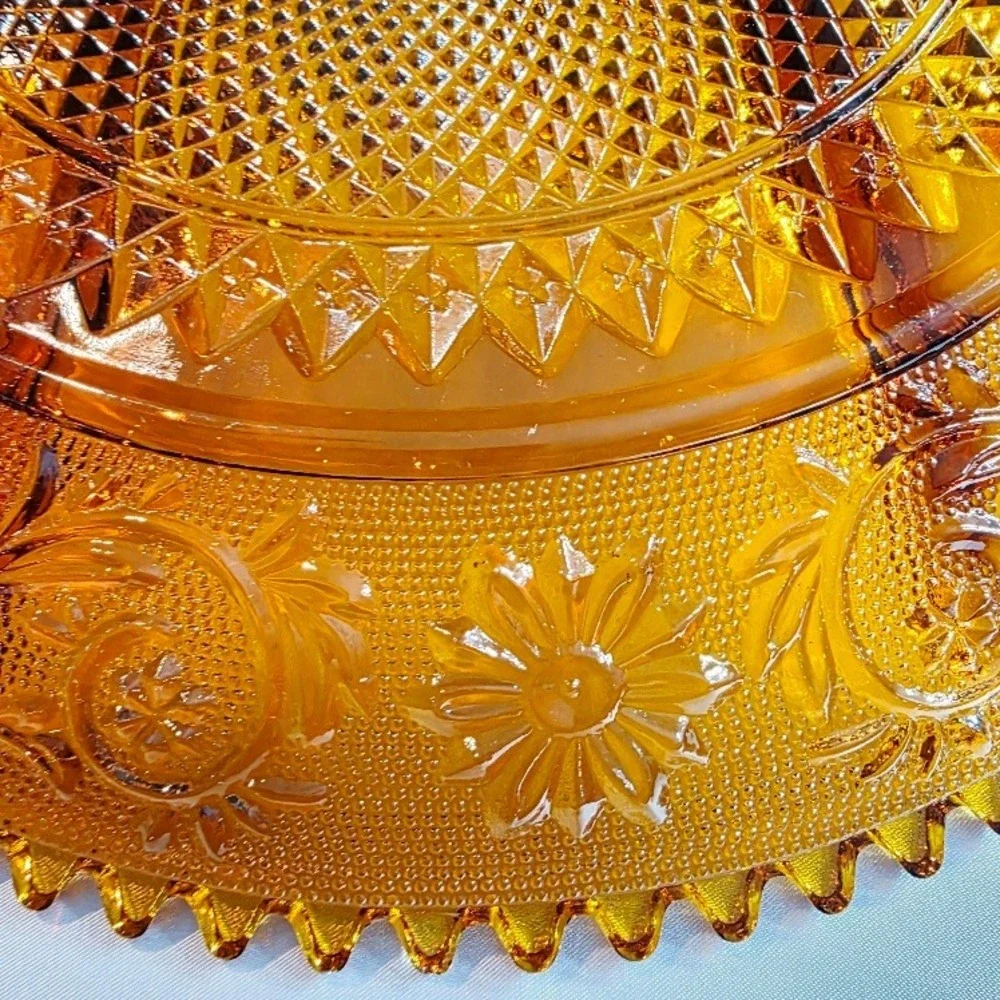 Vintage Tiara Indiana Amber Glass Platter, Divided Relish Dish, Party Tray, 12